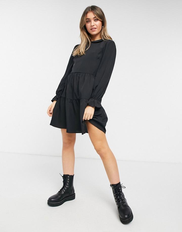 New Look Collar Detail Smock Mini Dress In Black