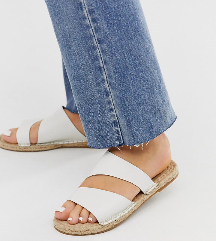Asos Design Wide Fit Vienna Leather Espadrille Flat Sandals In White - White