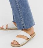 Asos Design Wide Fit Vienna Leather Espadrille Flat Sandals In White - White