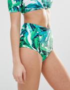 Oh My Love Palm Print High Waisted Bikini Bottoms - Light Palm Print