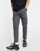 Asos Design Tapered Cargo Pants In Charcoal With Toggles-grey
