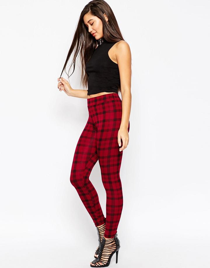 Asos Leggings In Oxblood Plaid Check - Multi