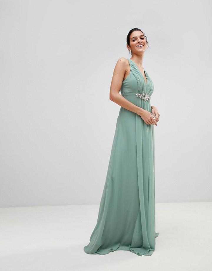 City Goddess V Neck Embellished Maxi Dress - Blue