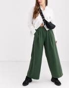 Asos Design Easy Wide Leg Canvas Pants With Elasticated Back - Green