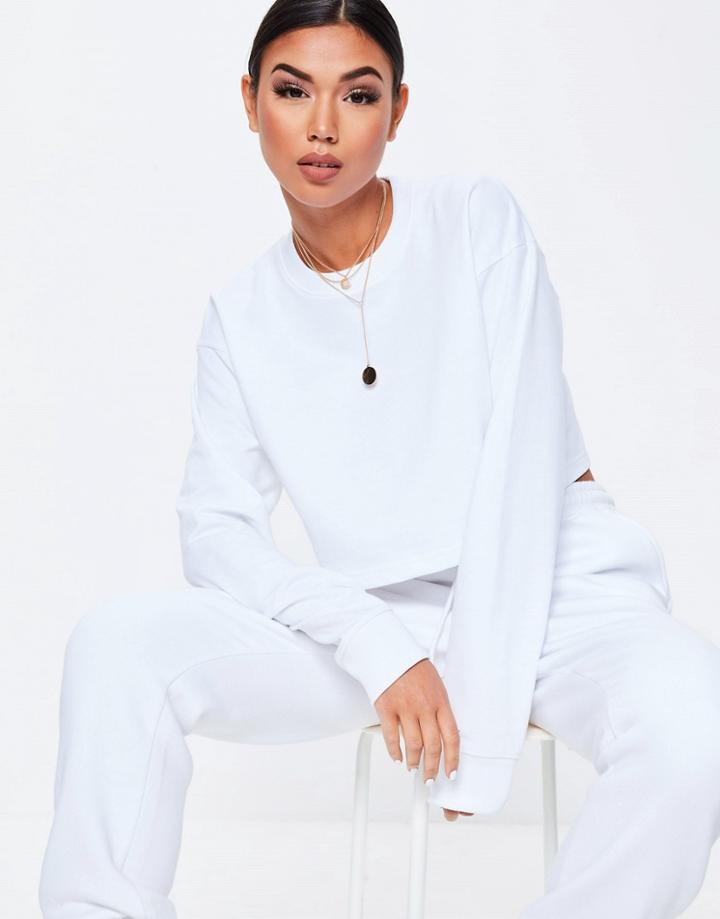 Missguided Basics Long Sleeve Cropped Sweatshirt In White