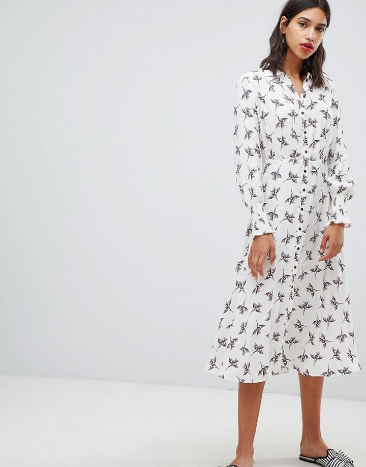 Ba & Sh Midi Shirt Dress In Floral Print - Multi