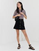 Monki Button Up A-line Skirt In Black - Black