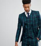 Asos Tall Super Skinny Suit Jacket In Blackwatch Plaid - Green