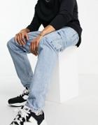 Asos Design Rigid Slim Jeans In Light Wash With Cargo Pockets-blues