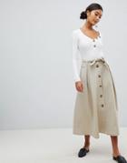 Asos Design Full Midi Skirt With Self Belt-beige