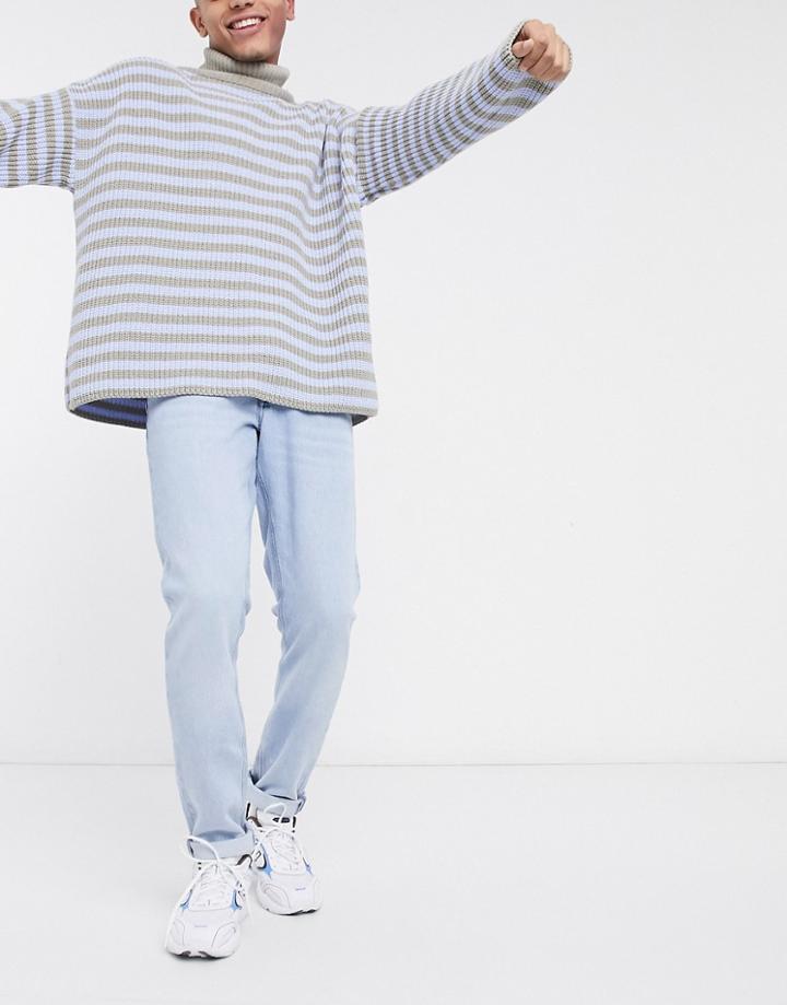 Asos Design Cotton Blend Slim Jeans Light Blue Bleach Wash - Mblue