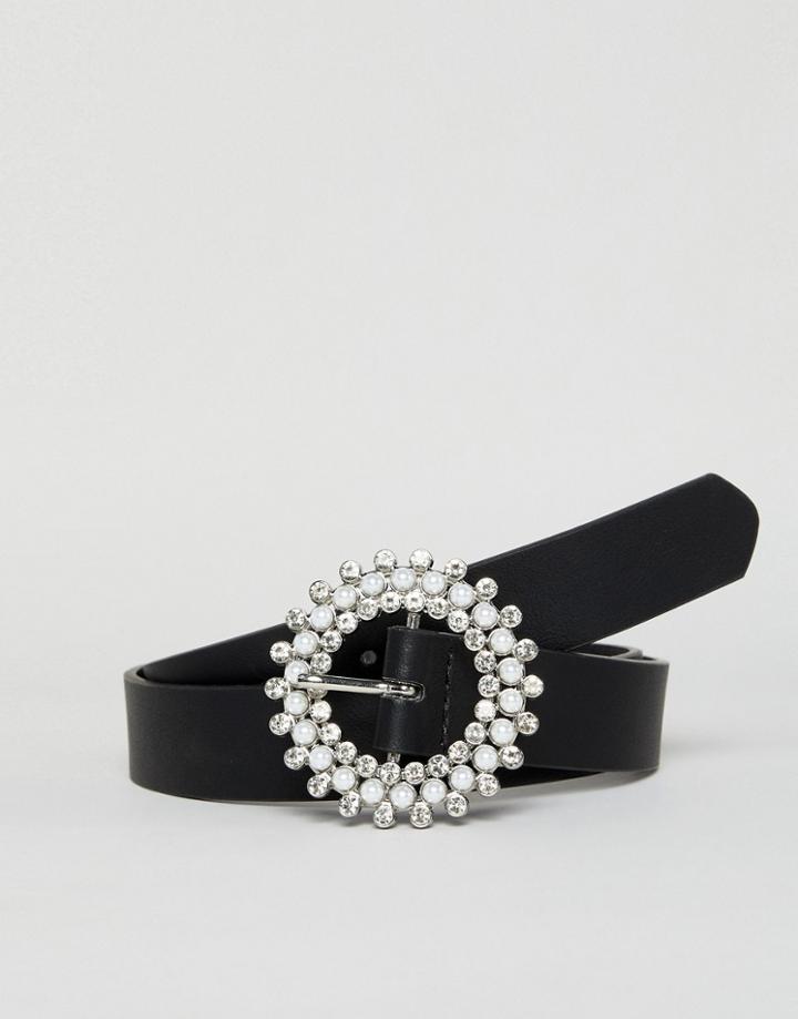 Stradivarius Embellished Buckle Belt - Black