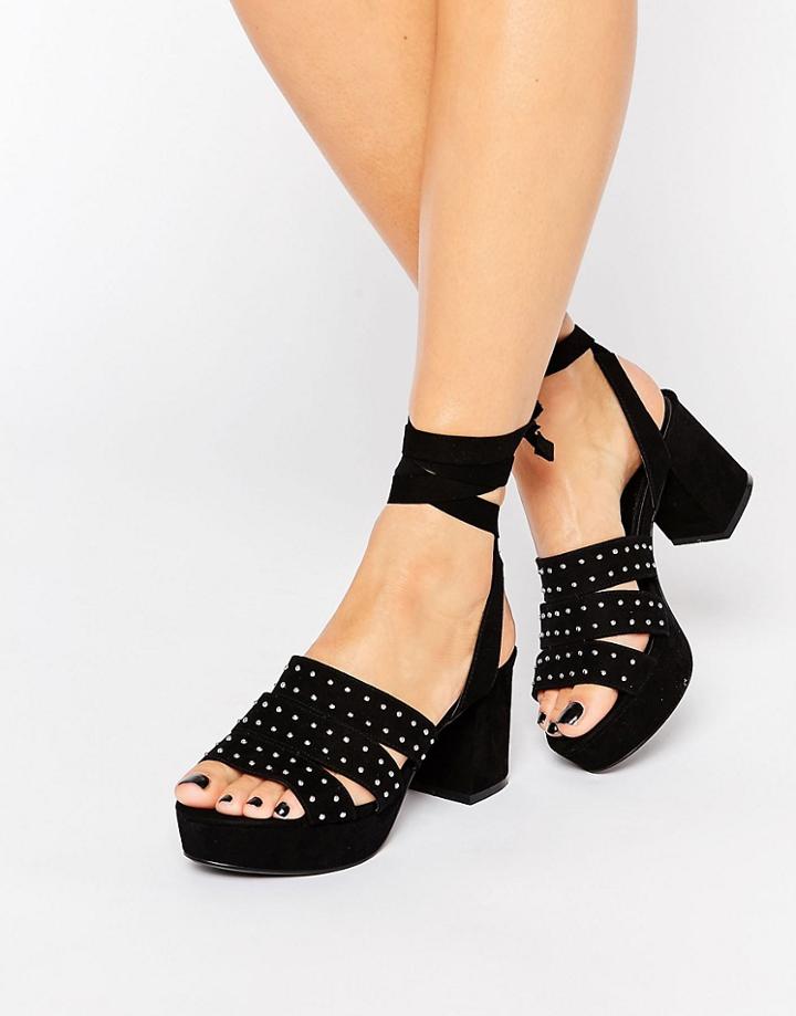 Office Macy Ankle Tie Stud Suede Platform Sandals - Black