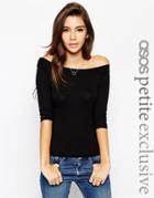 Asos Petite Top With Bardot Neck And 3/4 Sleeves - Black