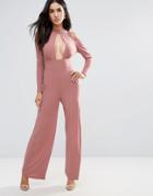 Love Keyhole Long Sleeve Jumpsuit - Pink