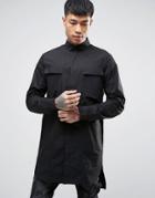 Asos Regular Fit Super Longline Shirt In Black - Black