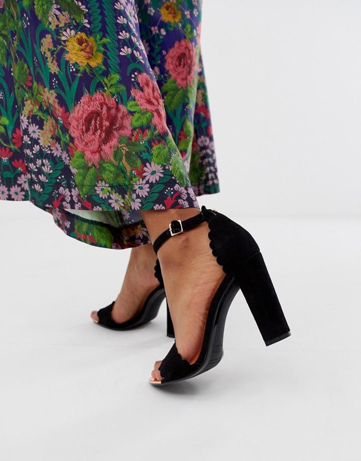 Ted Baker Black Suede Scallop Barely There Heeled Sandals
