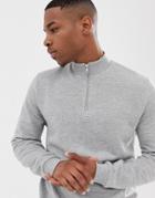 Asos Design Sweatshirt With Half Zip In Gray Marl