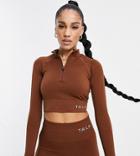 Tala Aster Long Sleeve Crop Top In Brown - Exclusive To Asos