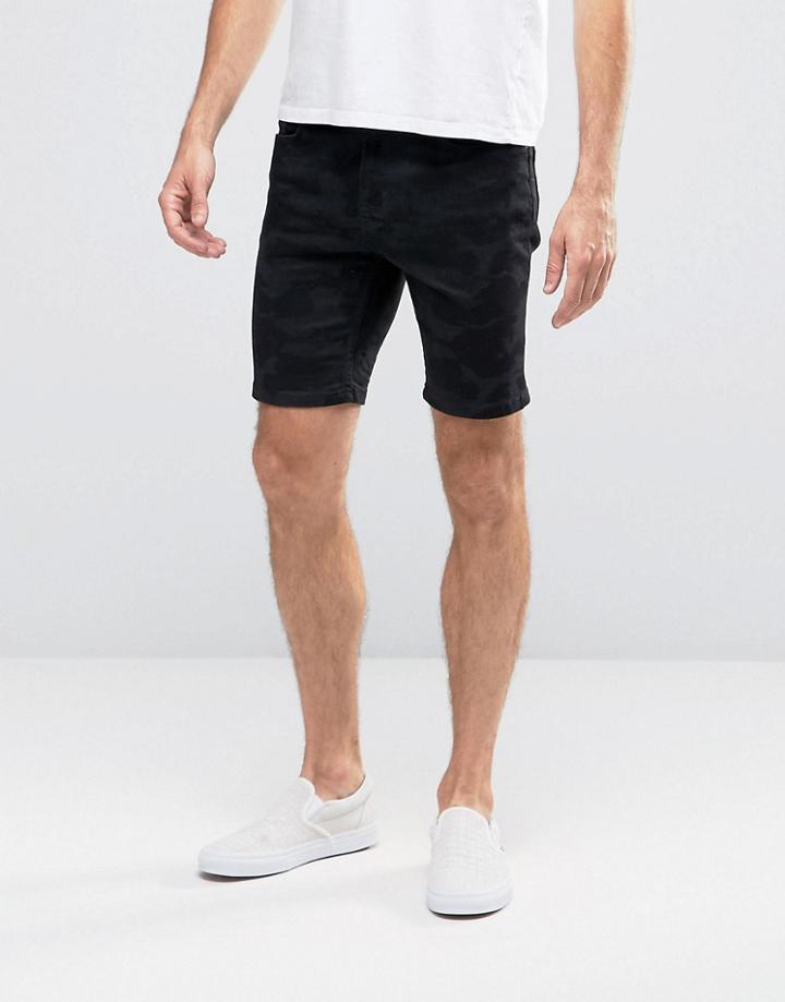 Hoxton Denim Shorts Black Camo - Black
