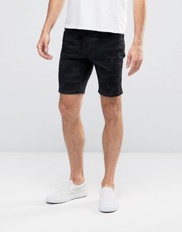 Hoxton Denim Shorts Black Camo - Black