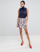 Traffic People Printed Jacquard A Line Mini Skirt - Blue