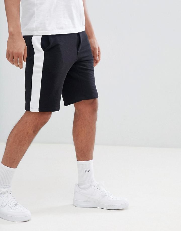 Bershka Jogger Shorts With Side Stripe In Black - Black