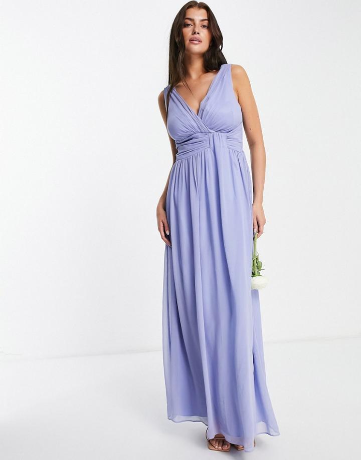 Little Mistress Bridesmaids V Neck Maxi Dress In Blue-blues