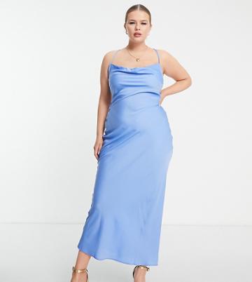 In The Style Plus Exclusive Satin Cowl Neck Midi Dress In Light Blue