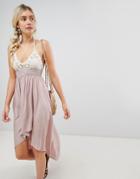 Lunik Hi Lo Maxi Dress With Crochet Top - Pink