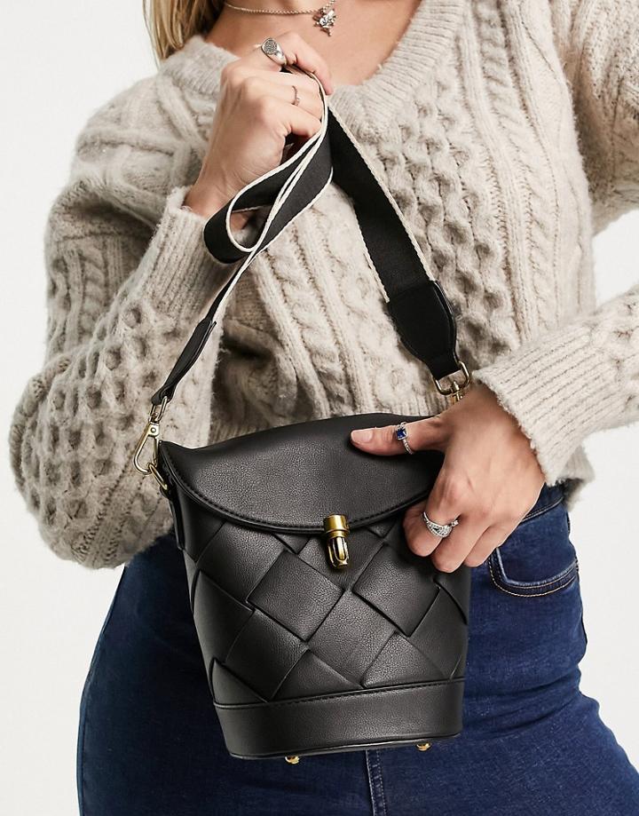French Connection Weave Bucket Bag In Black