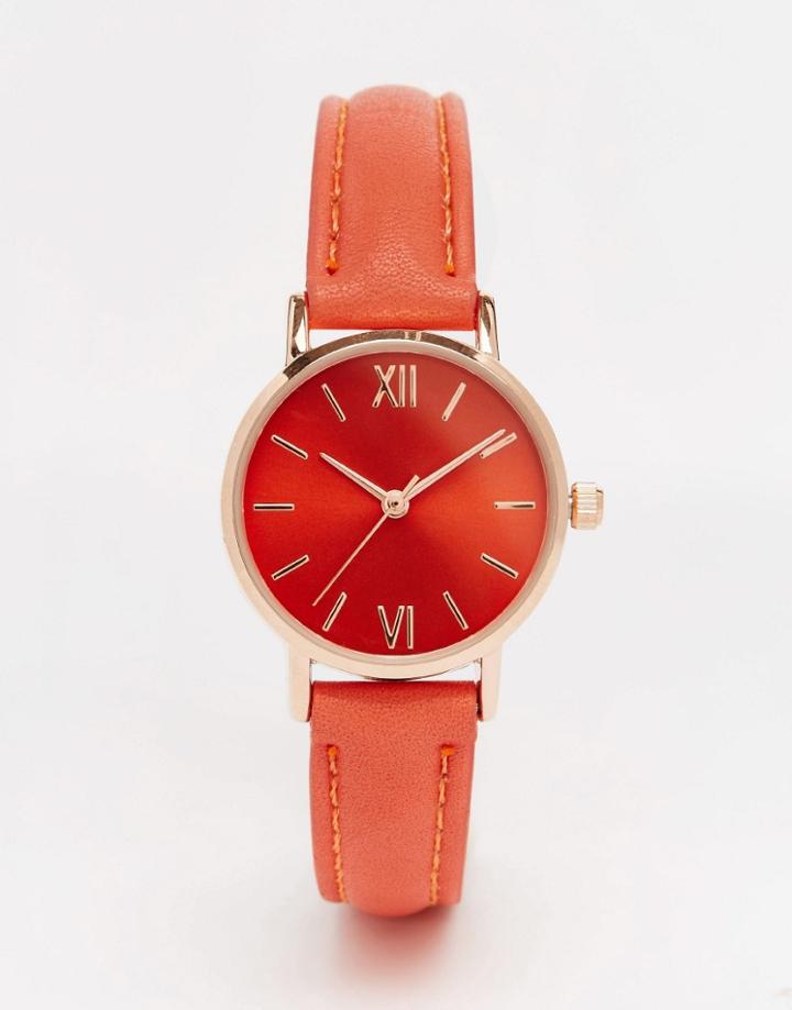 Asos Tonal Small Dial Sleek Watch - Coral