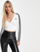 Adidas Originals Adicolor 3-stripes Cropped Long Sleeve Top In White