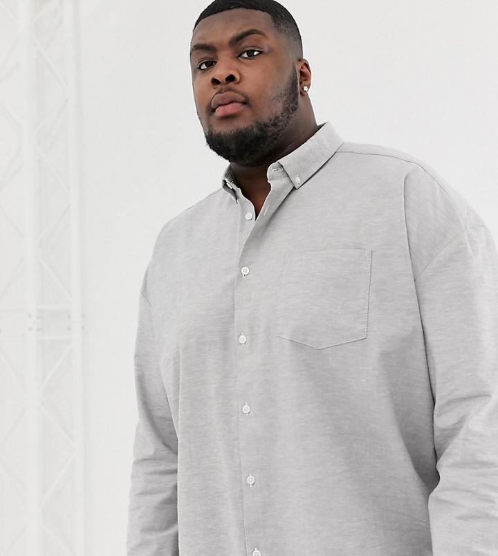 Asos Design Plus Oversized Oxford Shirt In Gray - Gray
