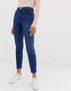 Asos Design Recycled Farleigh High Waist Slim Mom Jeans In Dark Wash - Blue