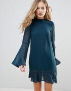 Oh My Love Textured Flare Sleeve Shift Dress With Pephem - Multi