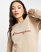 Champion Sweatshirt With Large Logo In Tan-brown
