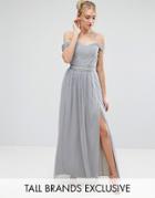 Little Mistress Tall Pleated Bust Cold Shoulder Maxi Dress - Gray