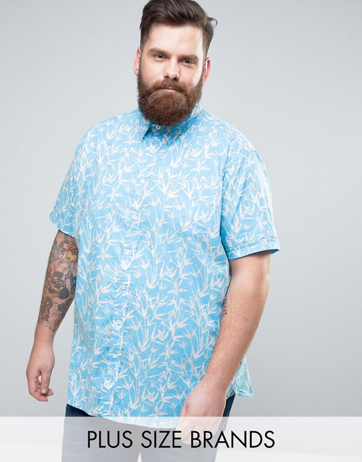 Duke Plus Shirt With Leaf Print In Blue - Blue