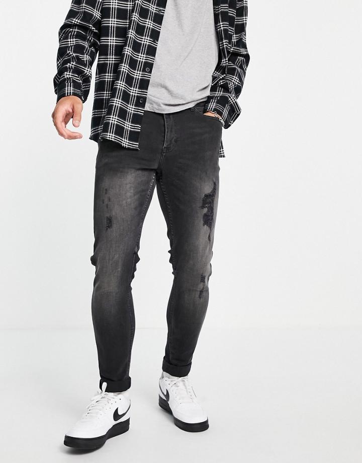 New Look Skinny Jeans With Rips In Washed Black