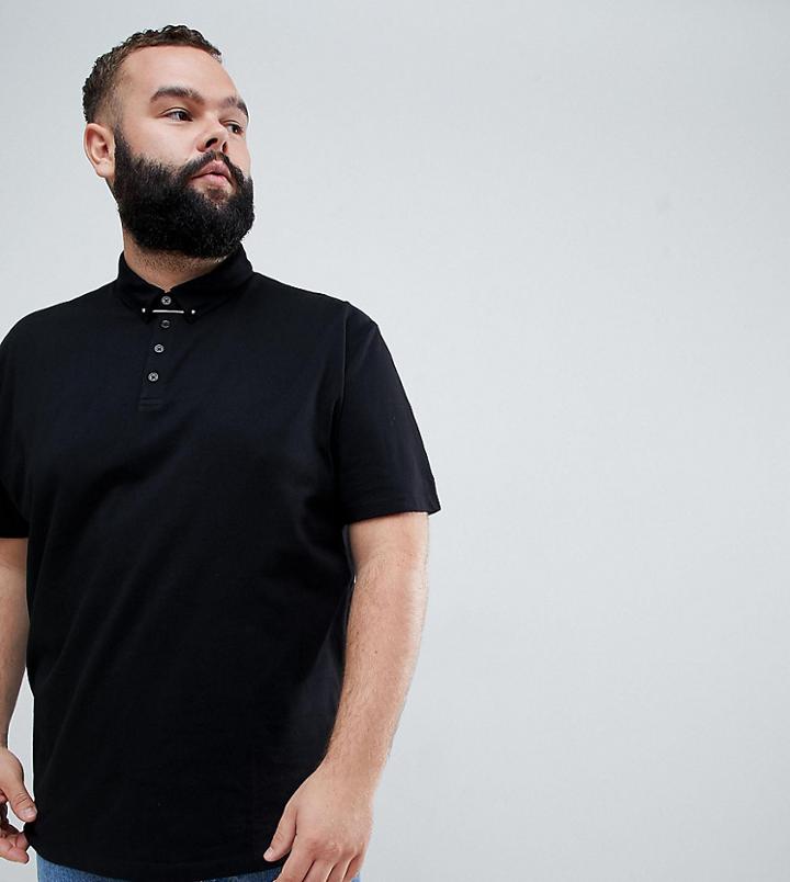 Asos Design Plus Relaxed Polo Shirt With Collar Tie Pin - Black