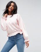Asos Cropped Sweatshirt With Pretty Ruffle Detail - Pink