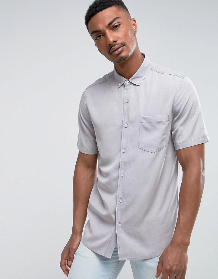 Asos Regular Fit Viscose Acid Wash Shirt In Gray - Gray
