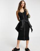 Allsaints Alicia Zip Up Midi Dress In Black