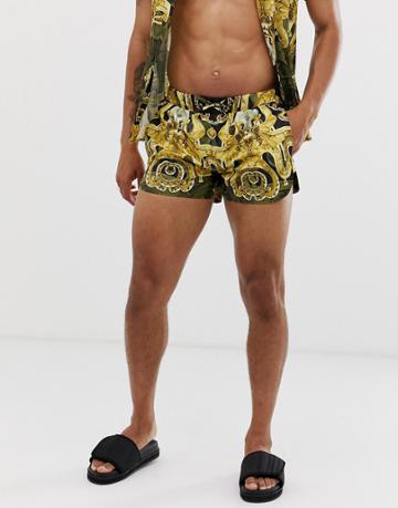 Hermano Two-piece Swim Shorts In All Over Print-gold