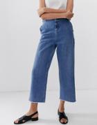 Asos Design Wide Leg Jeans With Cinch Waist Detail In Mid Stone Wash-blue