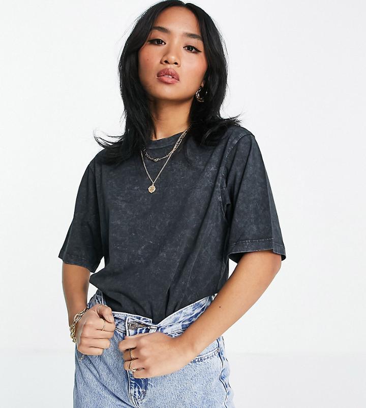 Asos Design Petite Oversized T-shirt In Washed Black-grey