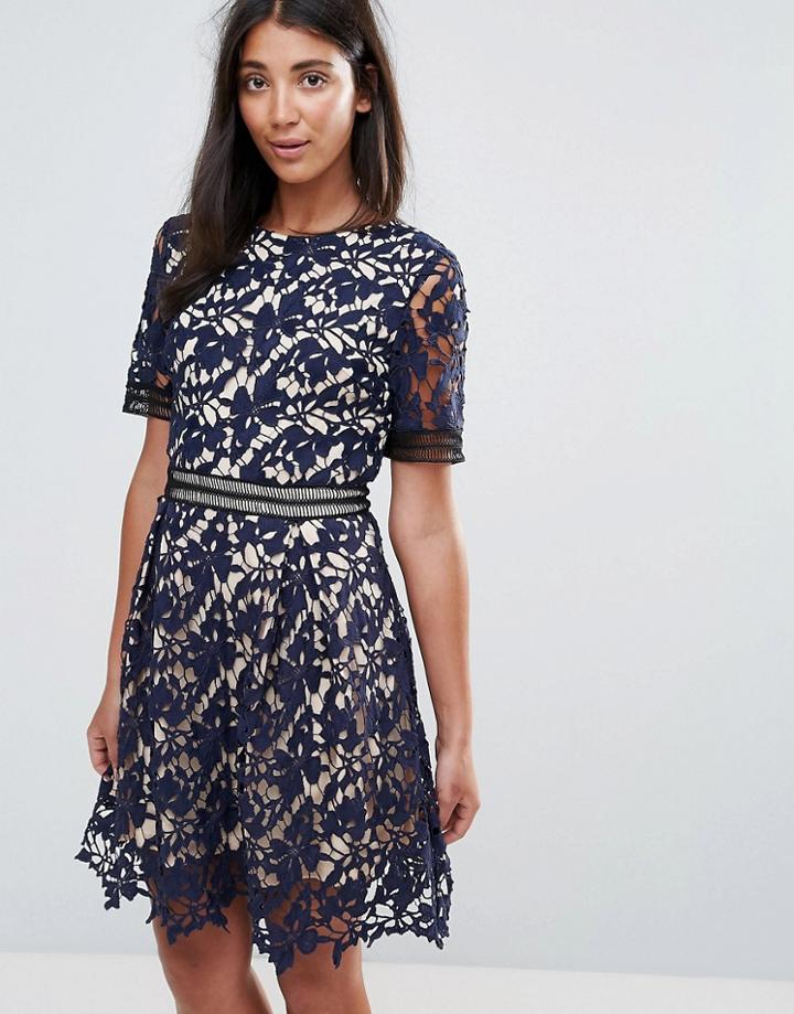 Amy Lynn Occasion 3/4 Sleeve Lace Skater Dress - Pink