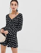 River Island Tea Romper In Polka Dot-black