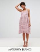 Chi Chi London Maternity Crochet Cami Midi Dress - Pink